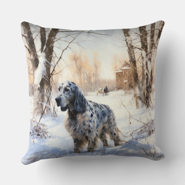 Coussin English Setter Qu'il neige Noël (Verso)