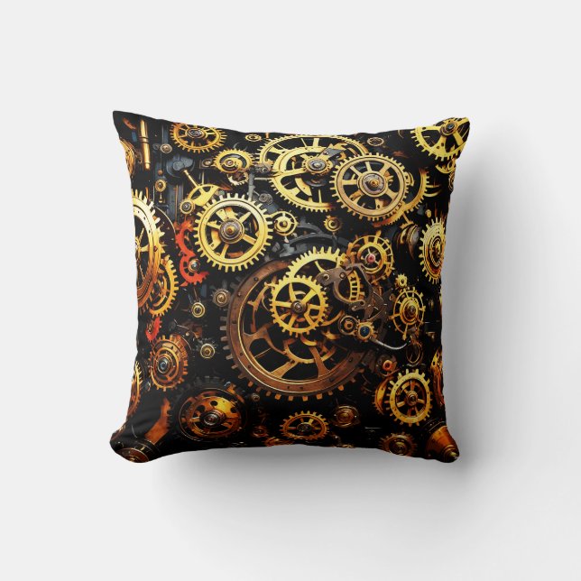 Coussin Engrenages mécaniques Steampunk 1004 (Recto)