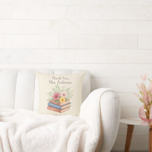Coussin Enseignant Merci - Aquarelle Livres & Fleurs -