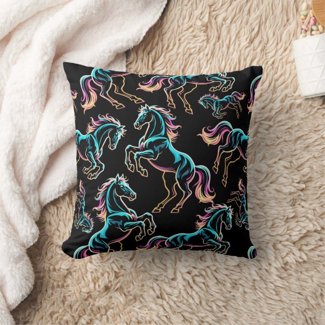 Coussin Enseigne au néon Cheval Style Rétro Glitch (Couverture)