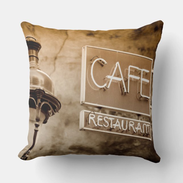 Coussin Enseigne de café sépia, Paris, France (Recto)
