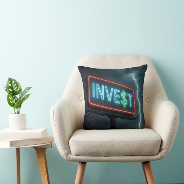 Coussin Enseigne Neon Investir avec Foudre (Chaise)