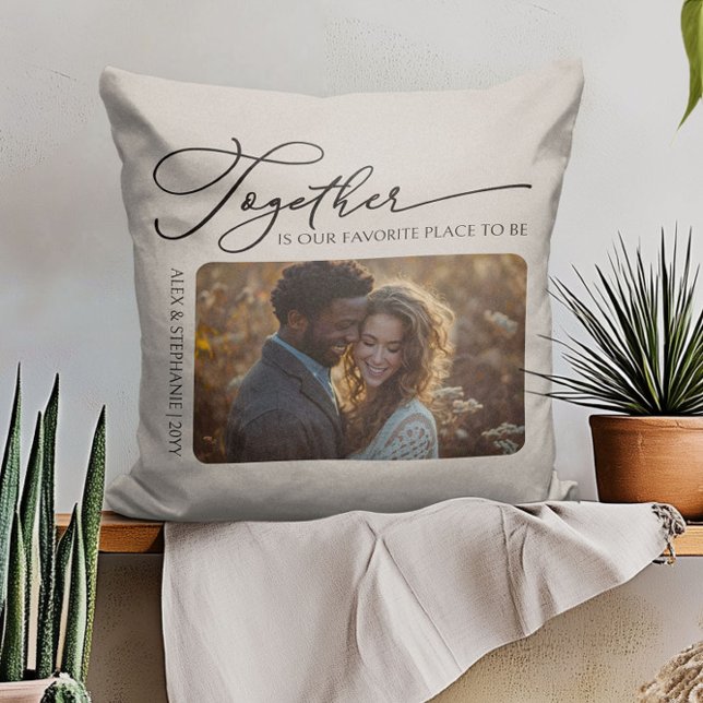 Coussin Ensemble Citation Couple Photo Crème Neutre (Together couple photo pillow from Newlywed Christmas Gift ideas collection by Darling & May)