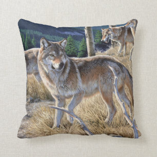 Coussin Ensemble de loups dans la peinture forestière