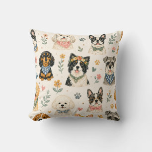 Coussin Ensemble de motifs de chien à l'aquarelle