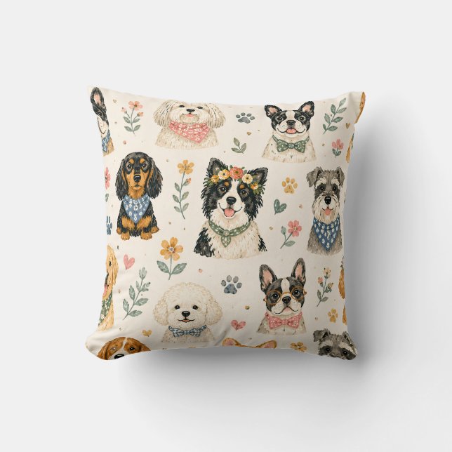 Coussin Ensemble de motifs de chien à l'aquarelle  (Recto)