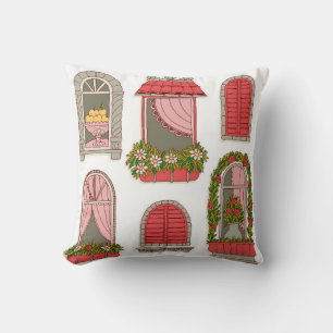 Coussin ensemble d'illustrations avec fenêtres vintages