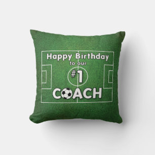 Coussin Entraîneur de football Anniversaire avec terrain d