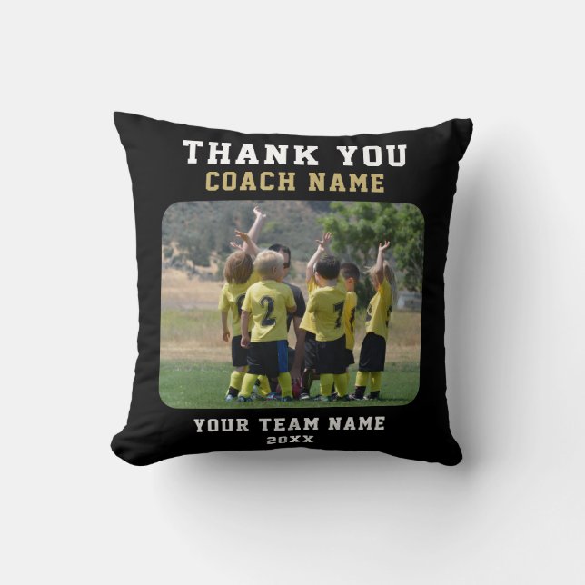 Coussin Entraîneur Merci avec nom d'équipe Photo (Recto)