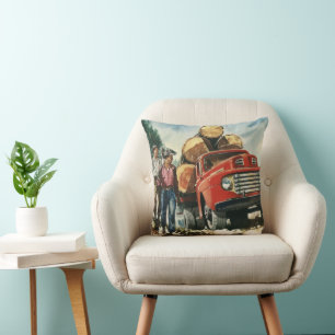 Coussin Entreprise Vintage, Camion de débardage avec bûche