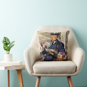 Coussin Entreprise Vintage, Facteur Livrant du Courrier Le