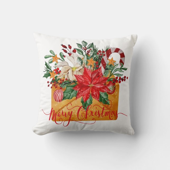 Coussin Enveloppe florale de Joyeux Noël (Recto)