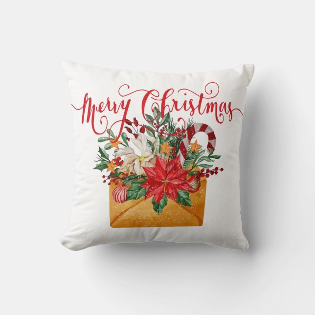 Coussin Enveloppe florale de Noël joyeux  (Recto)