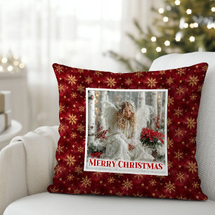 Coussin Envoûtant Ange de Noël victorien Rouge et Or