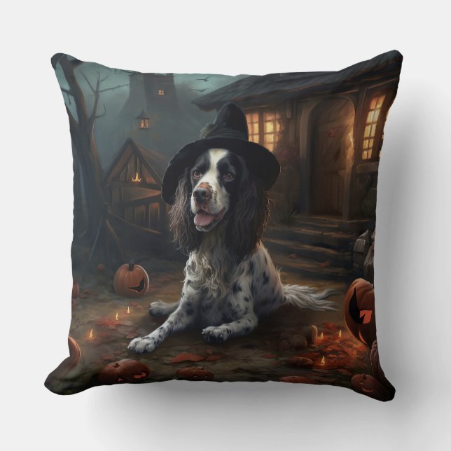 Coussin Épagneul Springer Anglais Citrouilles Halloween Ép (Recto)