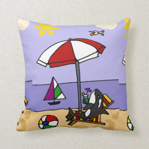 Coussin Épaulard drôle à la plage