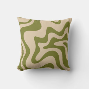 Coussin Épersion Liquide Rétro Motif Abstrait Olive Green