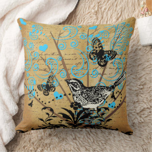 Coussin Éphémère Arbre Moderne Oiseau Papillon Vintage Lum