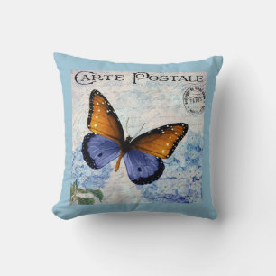 Coussin Éphémère Carte Postale Française Papillon Bleu Flo