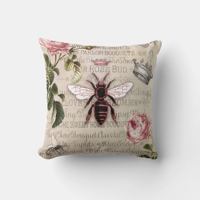 Coussin Ephémère de l'abeille vintage (Recto)