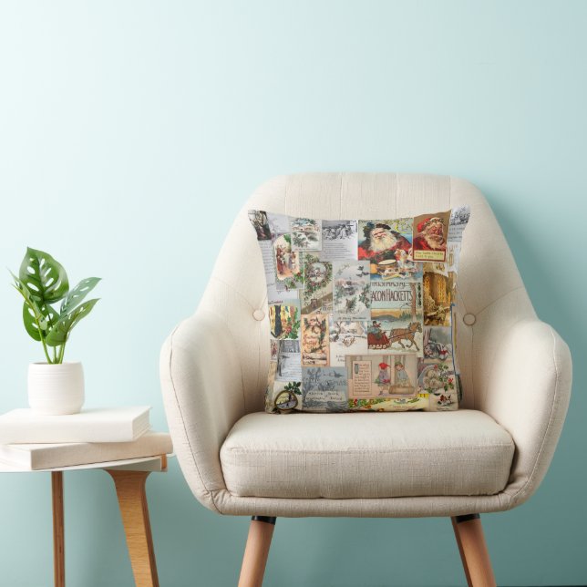 Coussin Ephémère de Noël victorienne antique Collage Art (Chaise)