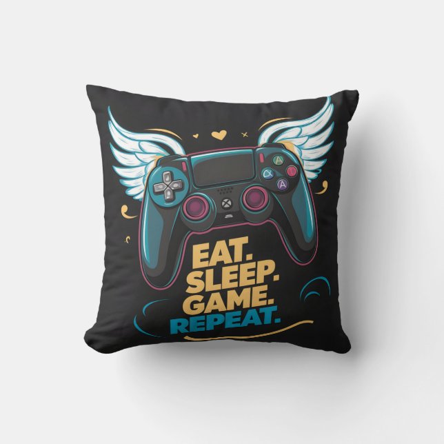 Coussin Epic Gaming Gear. Manger. Dormir. Jeu. Recommencer (Recto)