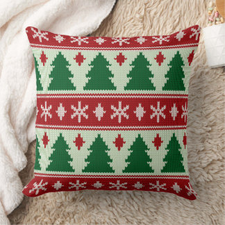 Coussin Épinettes et flocons de neige tricotés