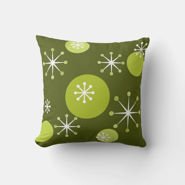 Coussin Époque atomique Starburts Olive Green (Recto)