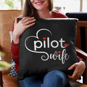 Coussin Épouse de pilote Typographie & Avion Simple,Minima