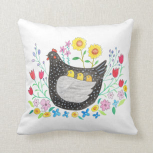 Coussin Épouse de poule avec trois bébés à la ferme Ch