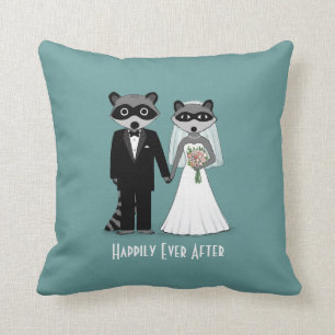 Coussin Épouse et pièce Mariage Raccoons avec texte person