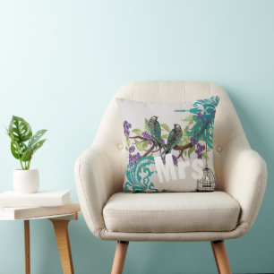 Coussin Épouse Oiseaux Turquoises Vintages Oiseaux Oiseaux