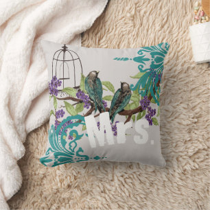 Coussin Épouse Oiseaux Turquoises Vintages Oiseaux Oiseaux