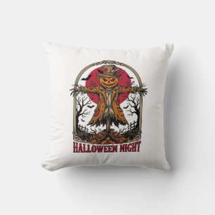 Coussin Épouvantail Citrouille Halloween Gravure Vintage A