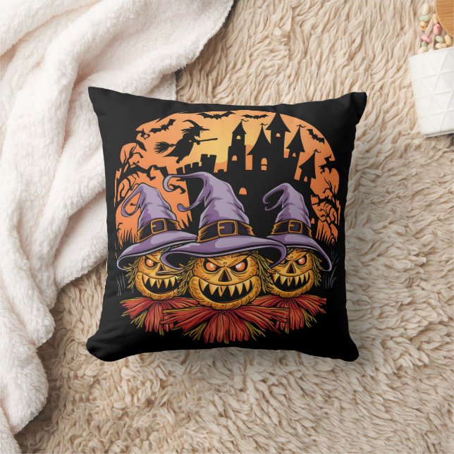 Coussin Épouvantail d'Halloween éffrayant sous la pleine l (Couverture)