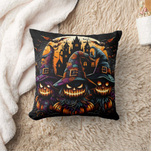 Coussin Épouvantail d'Halloween éffrayant sous une lune ha