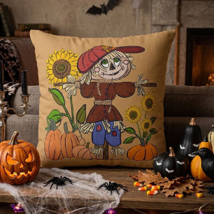 Coussin Épouvantail Fantaisiste d'Automne et Tournesols