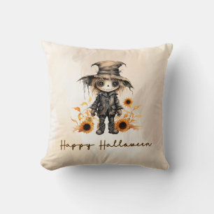 Coussin Épouvantail Mignon Tournesols Dorés Joyeux Hallowe