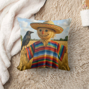Coussin Épouvantail portant un sombrero et un poncho