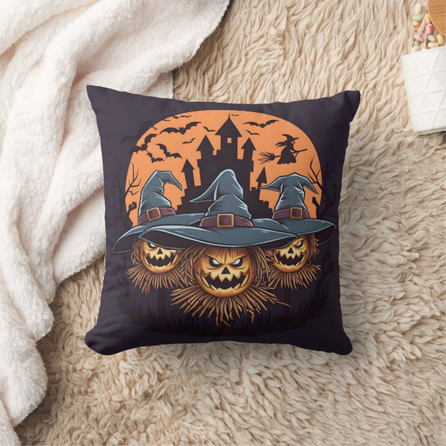 Coussin Épouvantails hantés brillent sous la lune (Couverture)