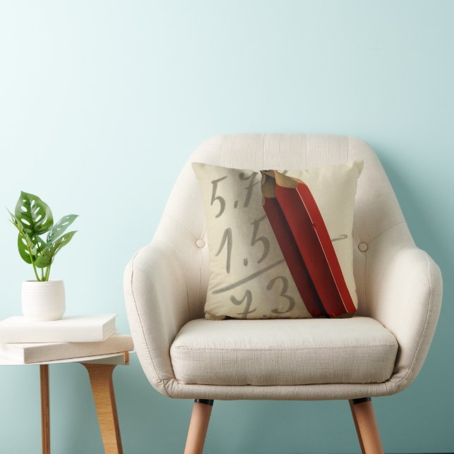 Coussin Équation mathématique avec crayon rouge, Vintage (Chaise)