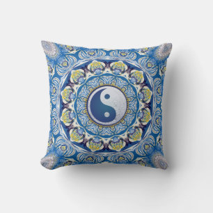 Coussin Équilibre Yin Yang Vie Bleu Jaune Mandala