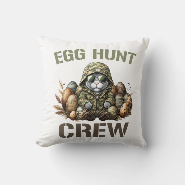 Coussin Équipage de chasseur d'oeufs de Pâques Camo Chasse (Recto)