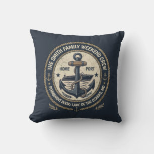 Coussin Équipage de Famille de Bateau de Lac Vintage Perso