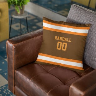 Coussin Équipe Brown, orange et blanche de football Person
