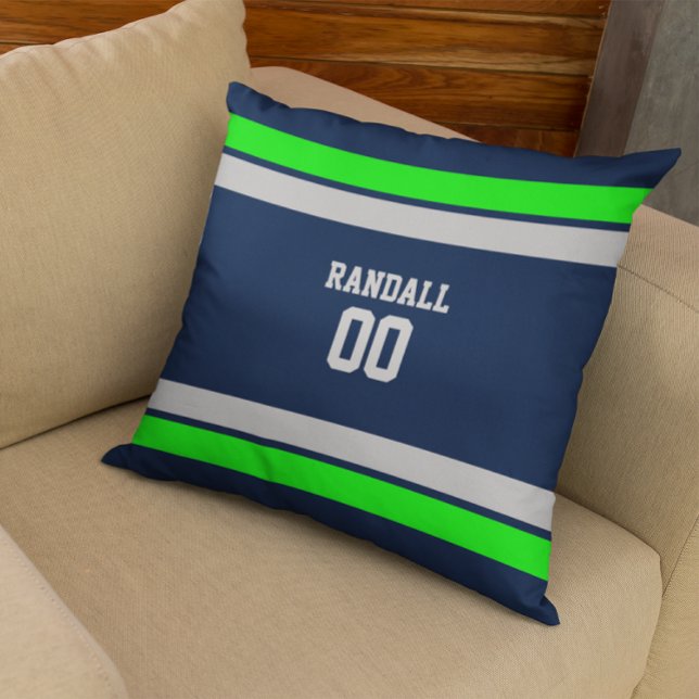 Coussin Équipe de football marine, vert et gris personnali (Créateur téléchargé)