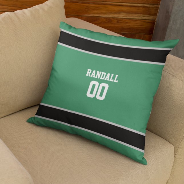 Coussin Équipe de football noir et vert personnalisée (Créateur téléchargé)