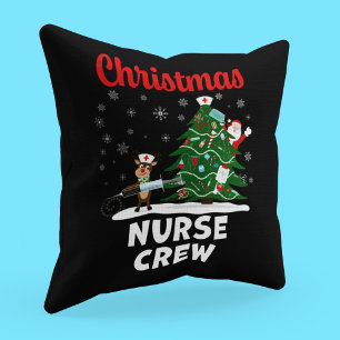 Coussin Équipe de Noël des infirmières avec le Père Noël e