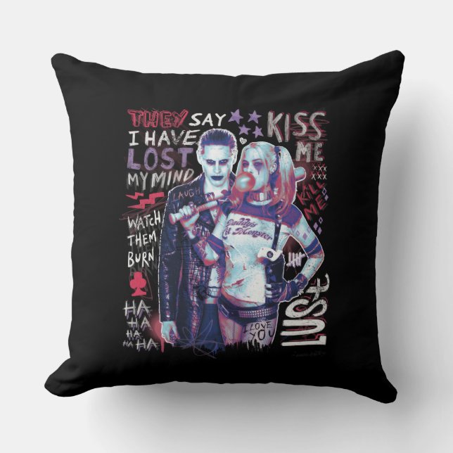 Coussin Équipe de suicide | Joker & Harley Typographie Pho (Recto)