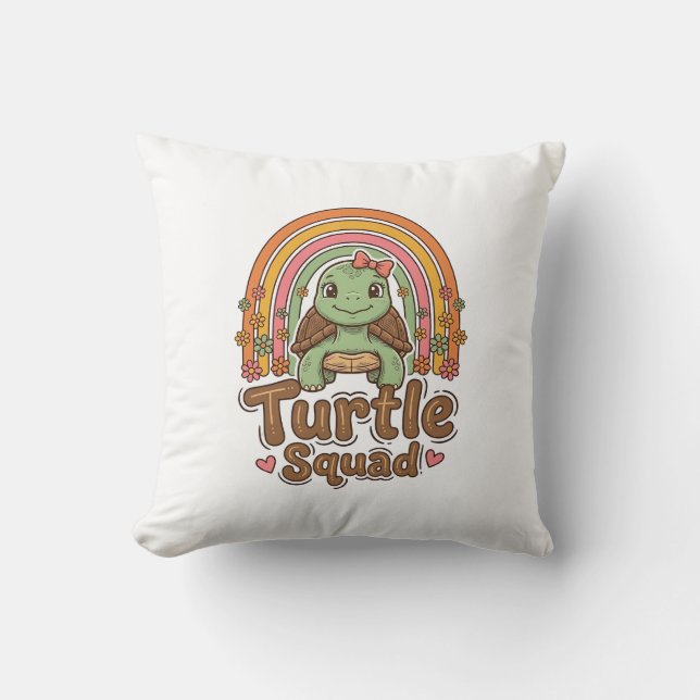 Coussin Équipe de tortue mignonne dessin vectoriel floral  (Recto)